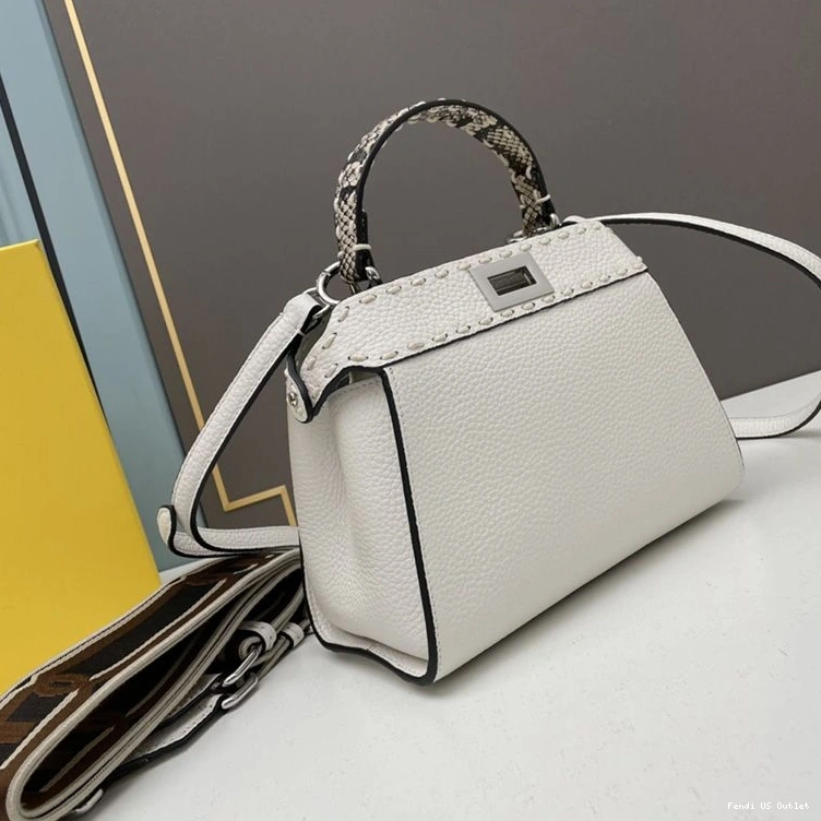 Cheap HOT Mini Fendi Calf In Iconic Stitching Peekaboo Leather White Bag 0716